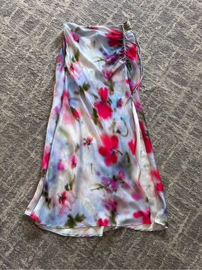 Zara Floral Bias Satin Skirt — Pink, Green & Light Blue